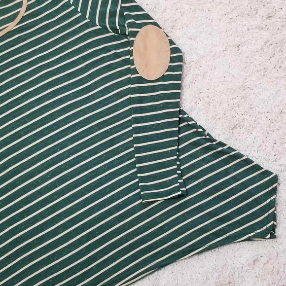 Umgee Brand Top Hunter Green & Cream Stripes Tan Faux Suede Accents Size Small - Picture 6 of 12